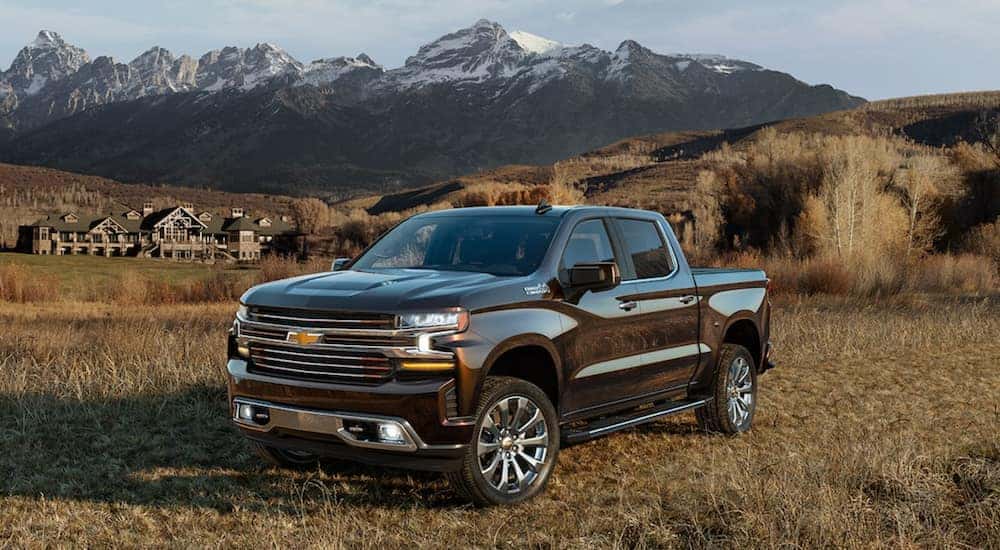 A black 2020 Chevy Silverado is parked in a field after leavig a used Chevy Silverado 1500 dealer.