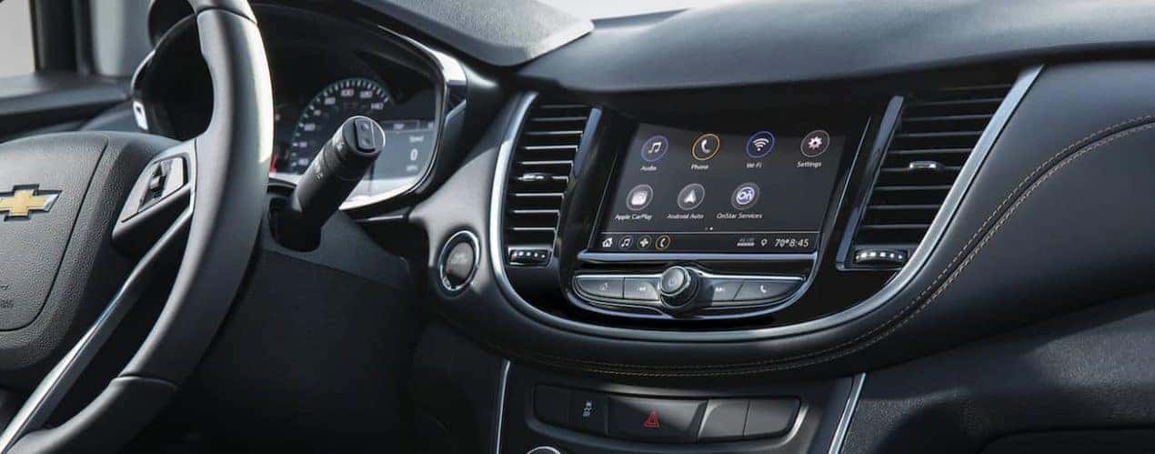 The infotainment screen is shown in a 2021 Chevy Trax.