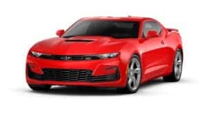 A red 2022 Chevy Camaro SS is angled left.