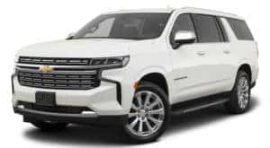 A white 2022 Chevy Suburban Premier is shown facing left.