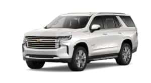 A white 2022 Chevy Tahoe is angled left.