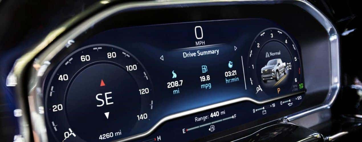 The dashboard of a 2022 Chevy Silverado 1500 RST is shown in close up.
