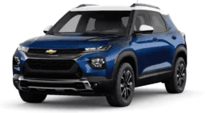A blue 2023 Chevy Trailblazer is shown angled left.