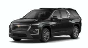 A black 2023 Chevy Traverse is angled left.