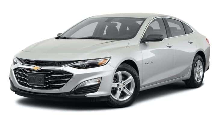 A silver 2023 Chevy Malibu LS is angled left.