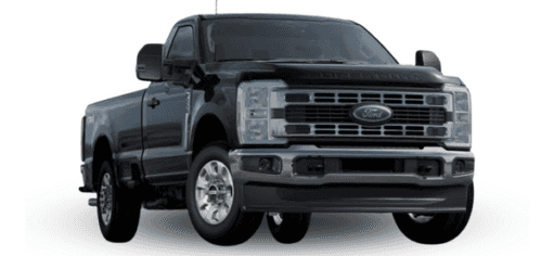 A black 2023 Ford F-250 is shown angled right.