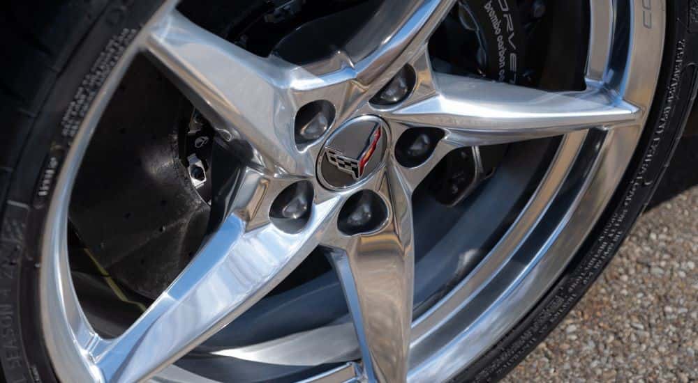 A silver rim is shown on a 2024 Chevy Corvette E-Ray 3LZ.