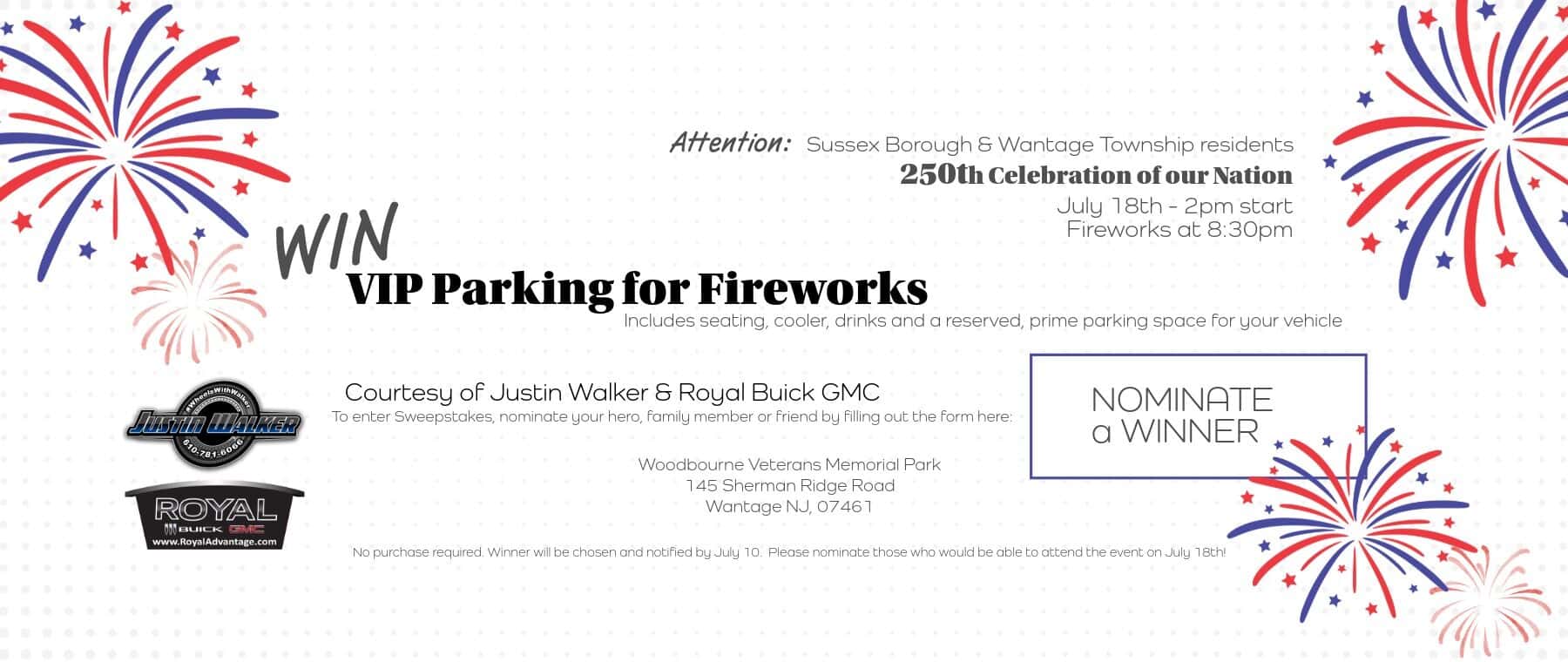 Nomination for July 18 Fireworks Parking spot