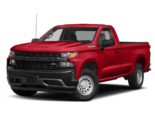Front angled view of a red 2020 Chevrolet Silverado 1500