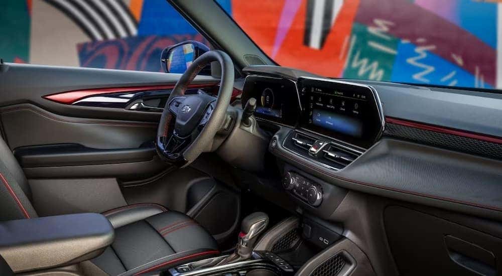 The black and red interior of a 2024 Chevy Trailblazer RS is shown.