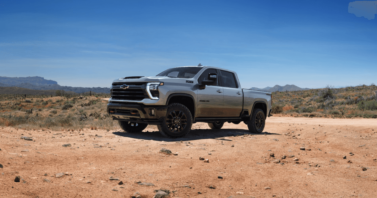 A grey Chevrolet Silverado 2500 parked in a desert
