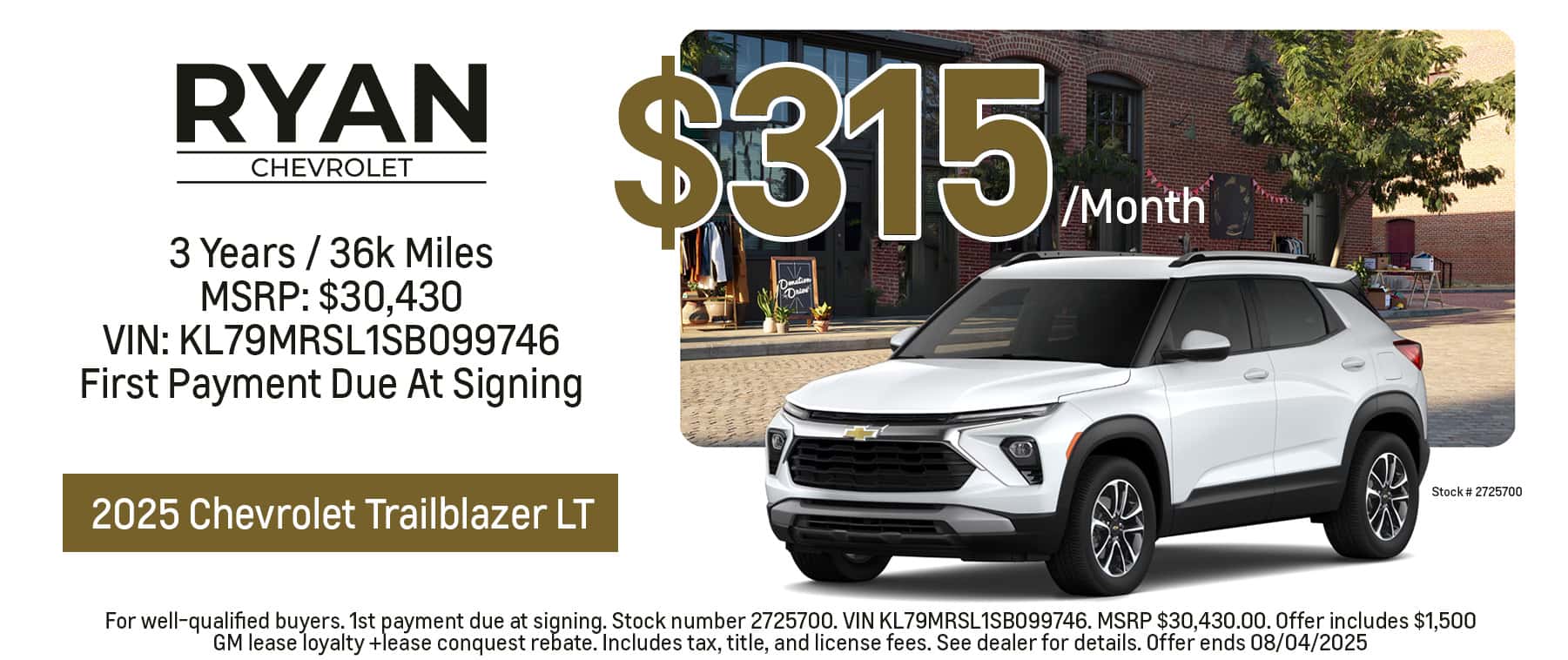 2025 Chevrolet Trailblazer (Stock # 2725700) 3yrs. / 36,000 miles for only $315.00