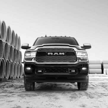 Front view of a black 2020 Ram 2500 at a jobsite