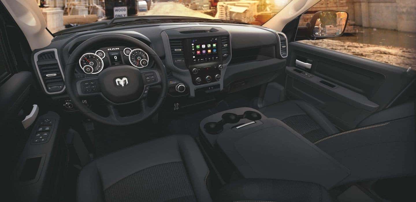 All-black interior of a 2020 Ram 2500