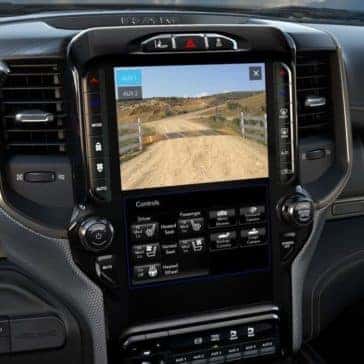 Backup camera on the infotainment screen in a 2020 Ram 2500