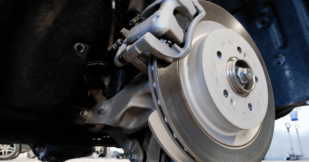 A vehicle about to receive brake repair service