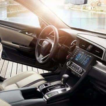 Close up of the steering wheel inside a 2019 Honda Civic