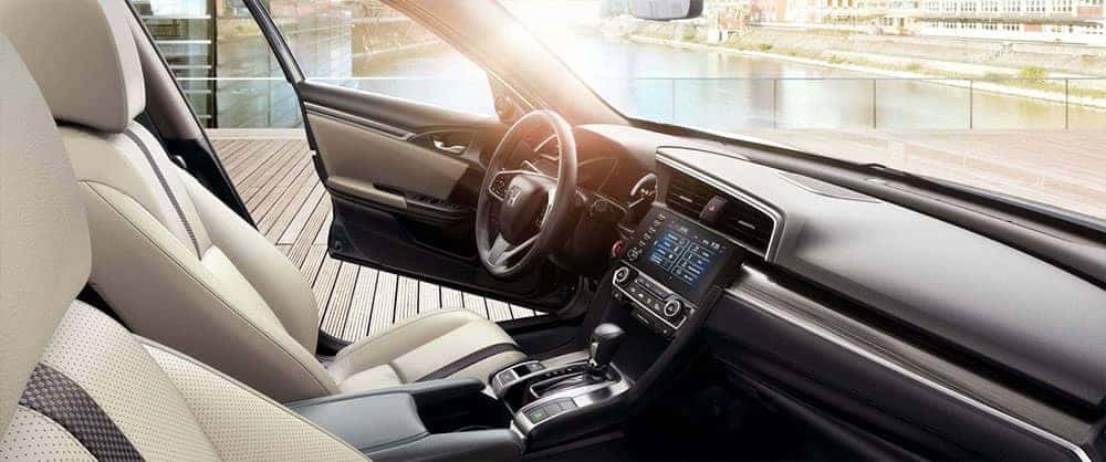 Close up of the steering wheel inside a 2019 Honda Civic