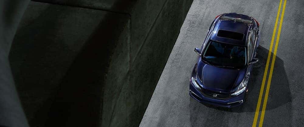 Top view of a blue 2020 Honda Civic driving