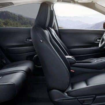 Side view of black leather seats inside a 2020 Honda HR-V