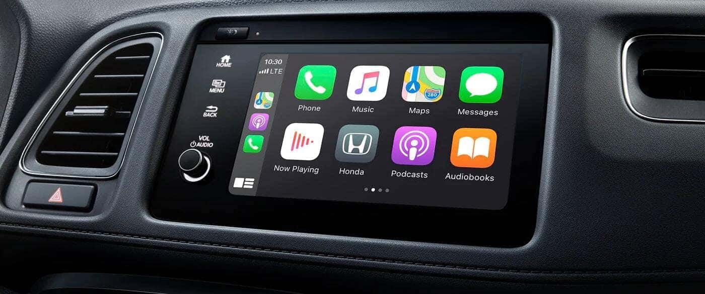 Close up of the infotainment screen inside a Honda HR-V