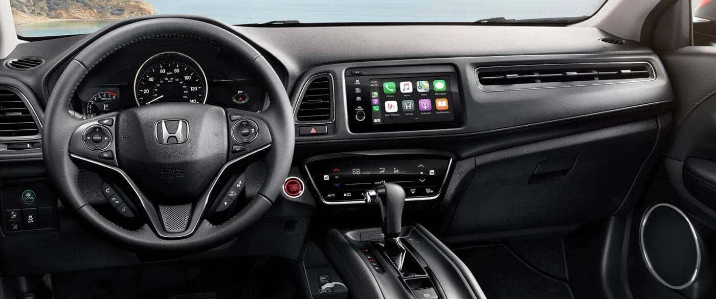 Steering wheel and infotainment screen inside a Honda HR-V