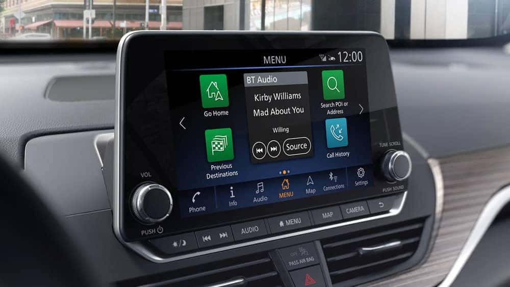 Close up of the infotainment center inside a 2020 Nissan Altima