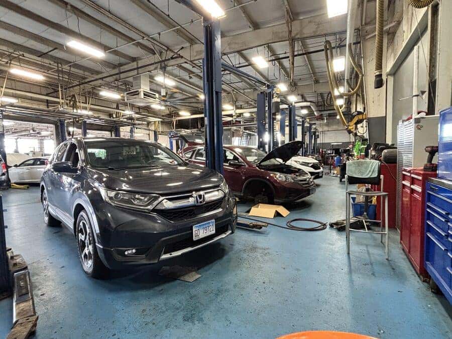 Vehicles being serviced in the shop