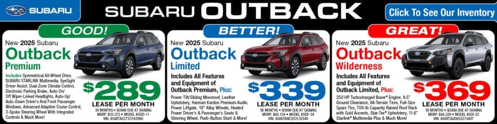 New 2025 Subaru Outback Premium • Outback Limited • Outback Wilderness