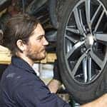 Car repairs. Auto services and Small business concepts. The car service mechanic is replacing the wheels. Removing the wheel.