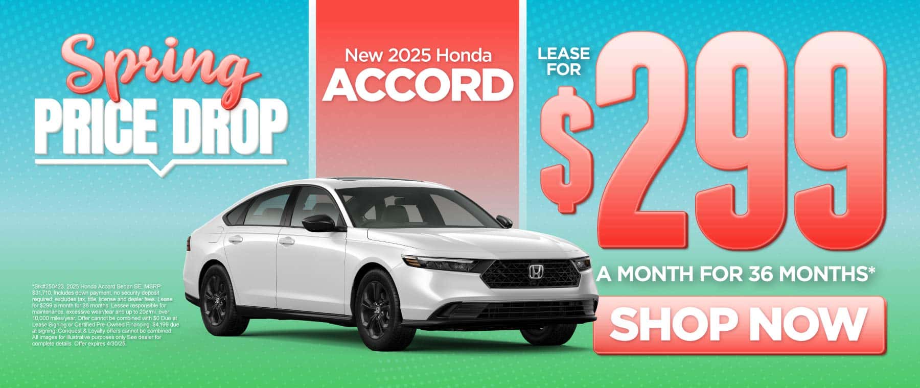 2025 Honda Accord $299/mo for 36 mo