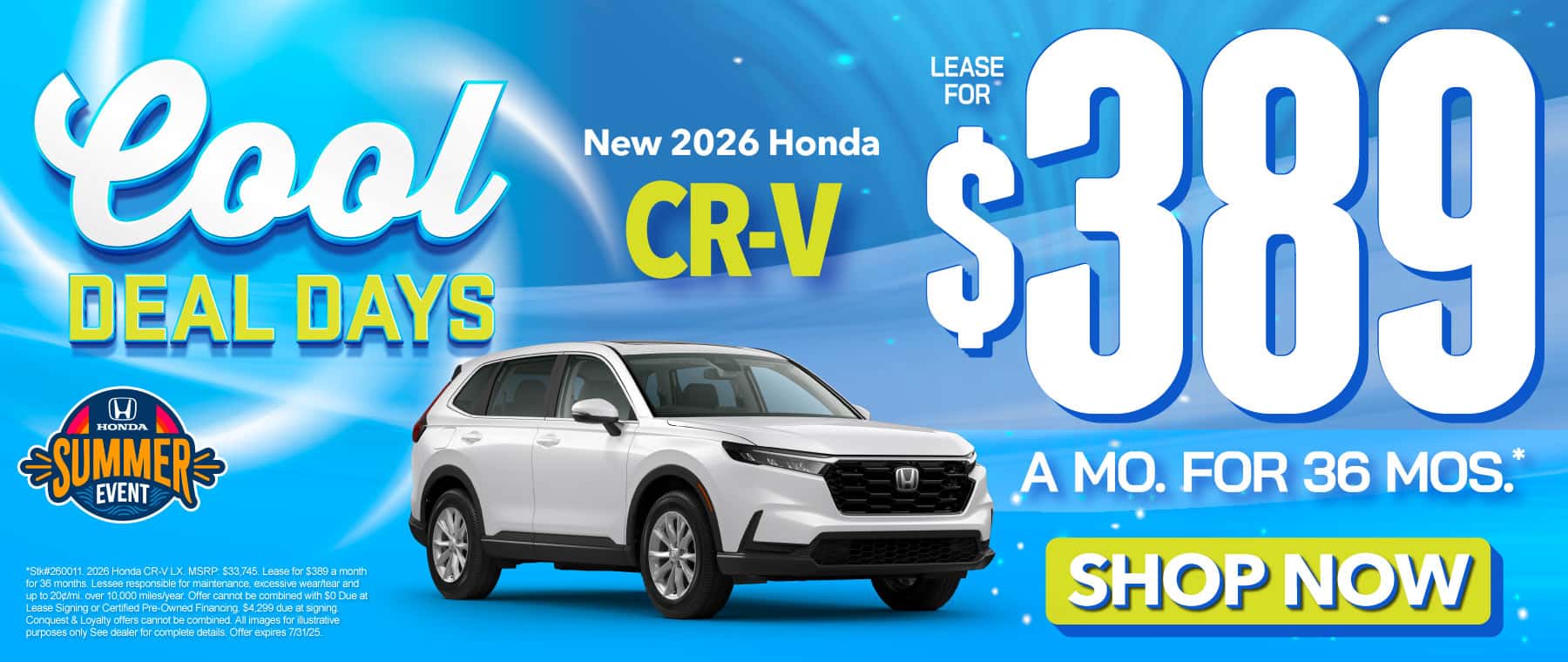 2026 Honda CR-V $389/mo for 36 mo