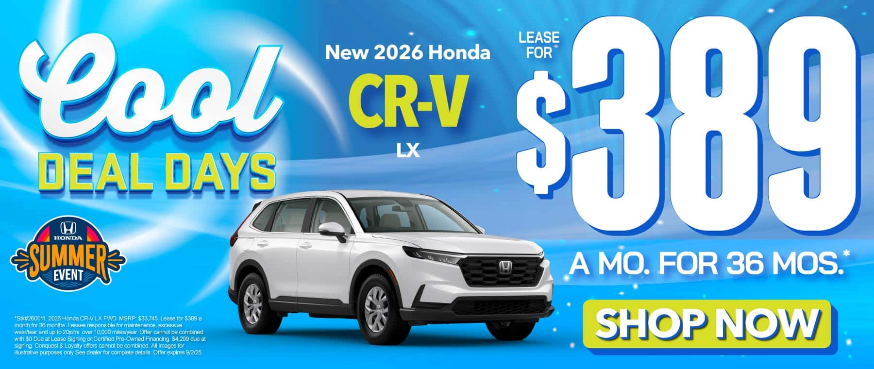 2026 Honda CR-V LX $389/mo for 36 mo