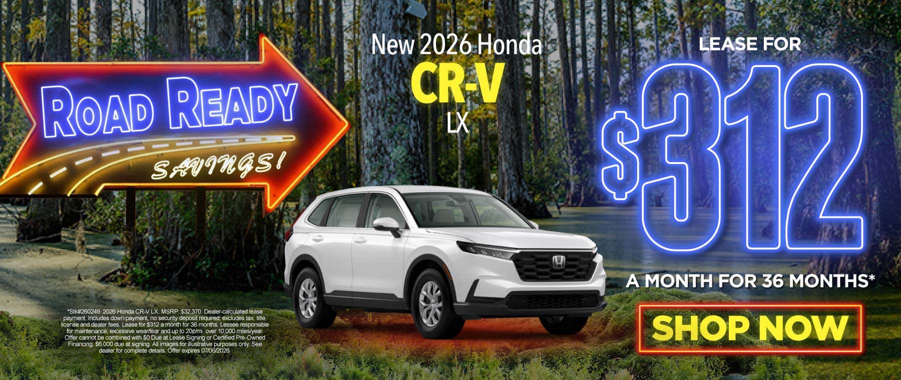 New 2026 Honda CR-V LX Lease for $312/mo for 36 mo*