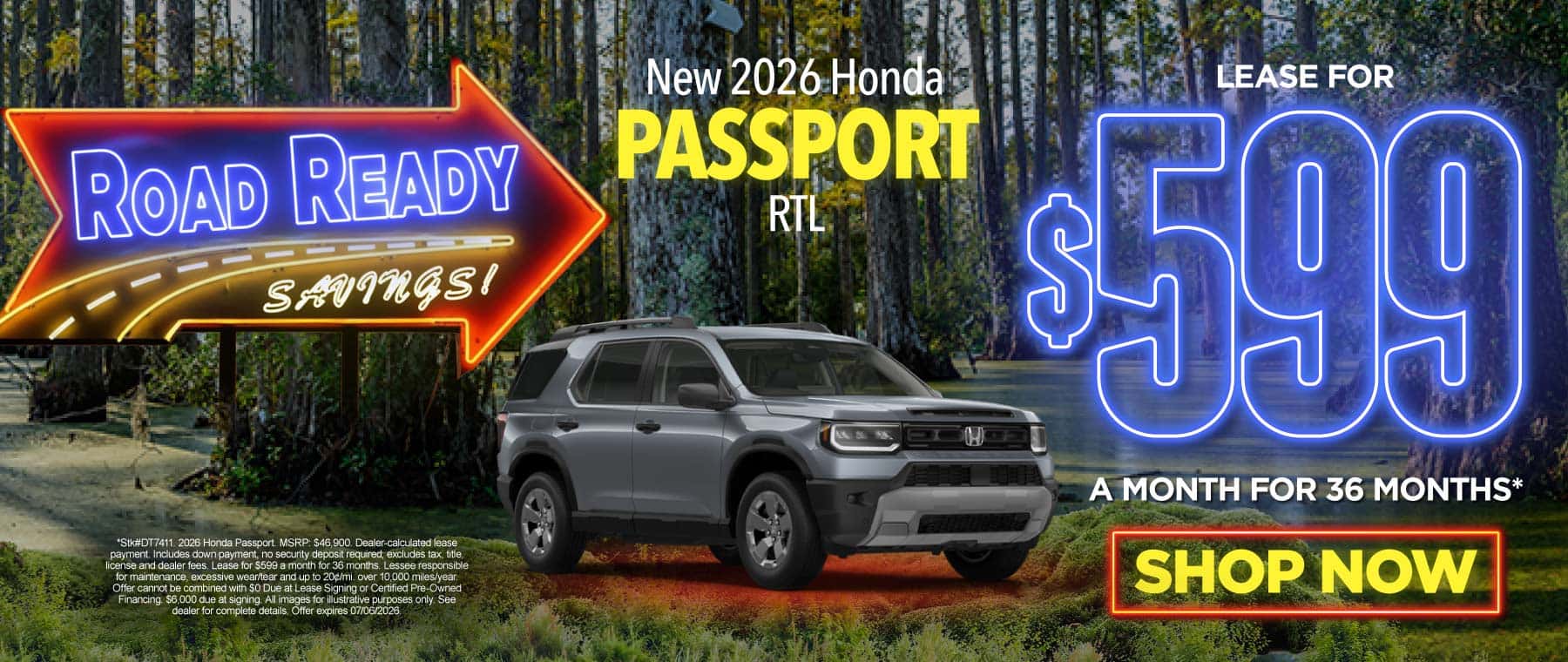 New 2026 Honda Passport RTL Lease for $599/mo for 36 mo*