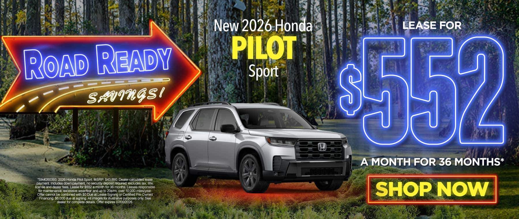 New 2026 Honda Pilot Sport Lease for $552/mo for 36 mo*