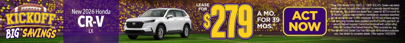 New 2026 Honda CR-V LX Lease for $279/mo for 39 mo*