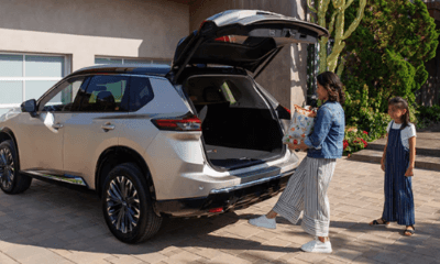 A person holding a bag and standing next to a car