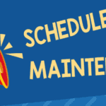A blue sign with yellow text and a red megaphone
