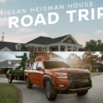 Nissan Heisman House Road Trip featuring Nissan Rogue, Nissan Frontier and Nissan Pathfinder with college mascots and Heisman winners.