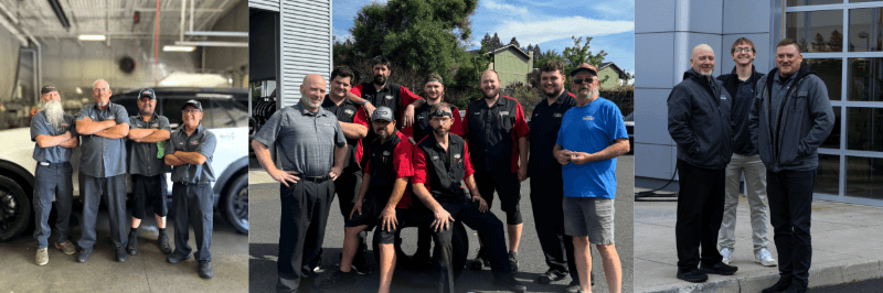 Wendle Nissan service team members standing together outside the dealership.