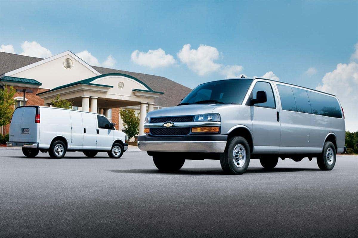 Passenger and cargo van in parking lot 