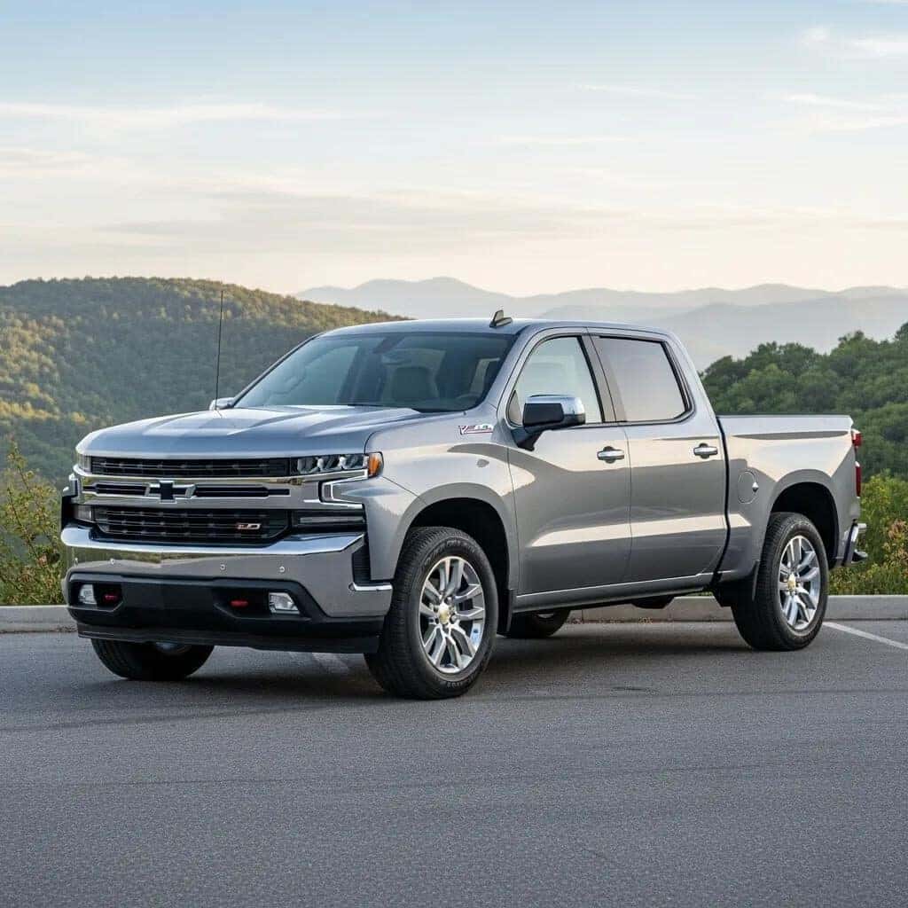 New Chevrolet Silverado 1500 parked in a scenic outdoor setting, showcasing its robust design and modern features