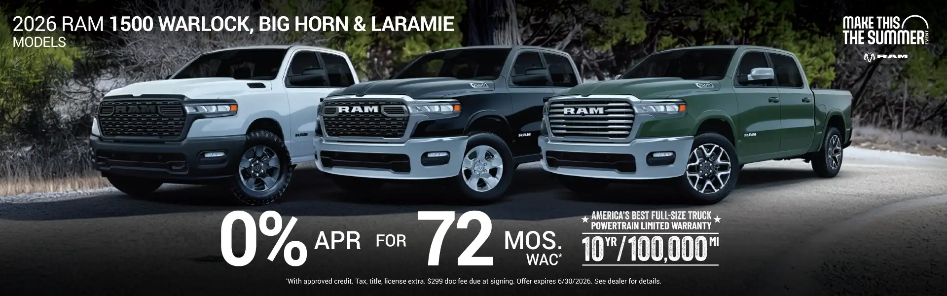 2026 Ram 1500s Warlock, Big Horn & Laramie - 0% APR for 72 months*