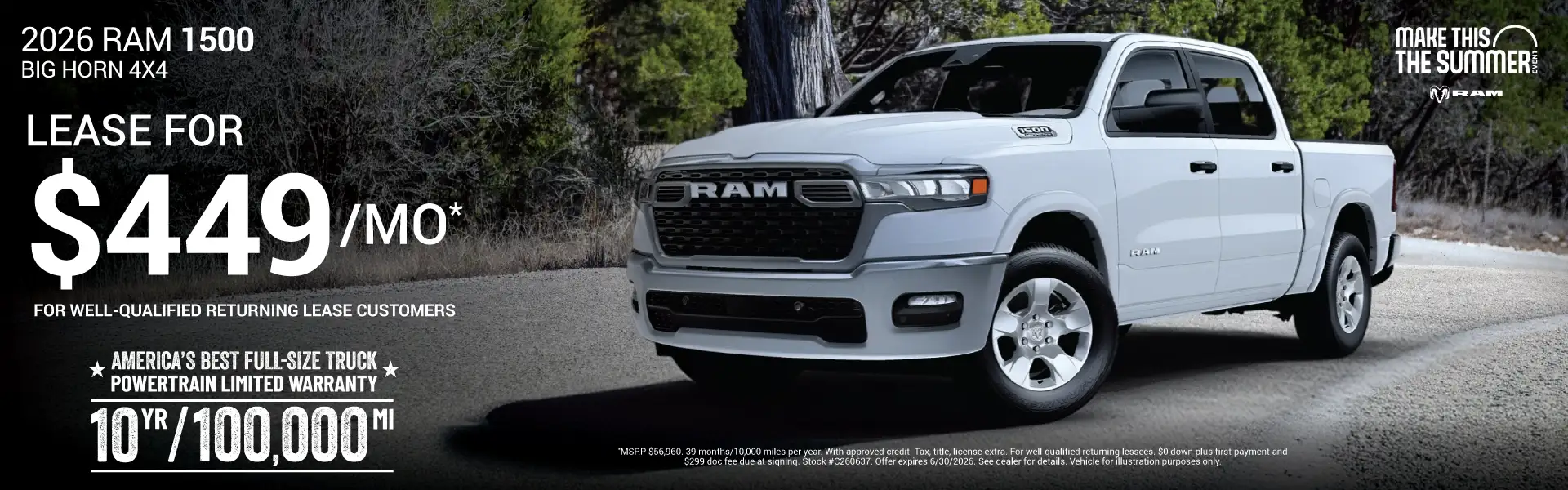 2026 RAM 1500 BIGHORN #C260637 - Lease for $449 per month for 39 months/10,000 miles per year*