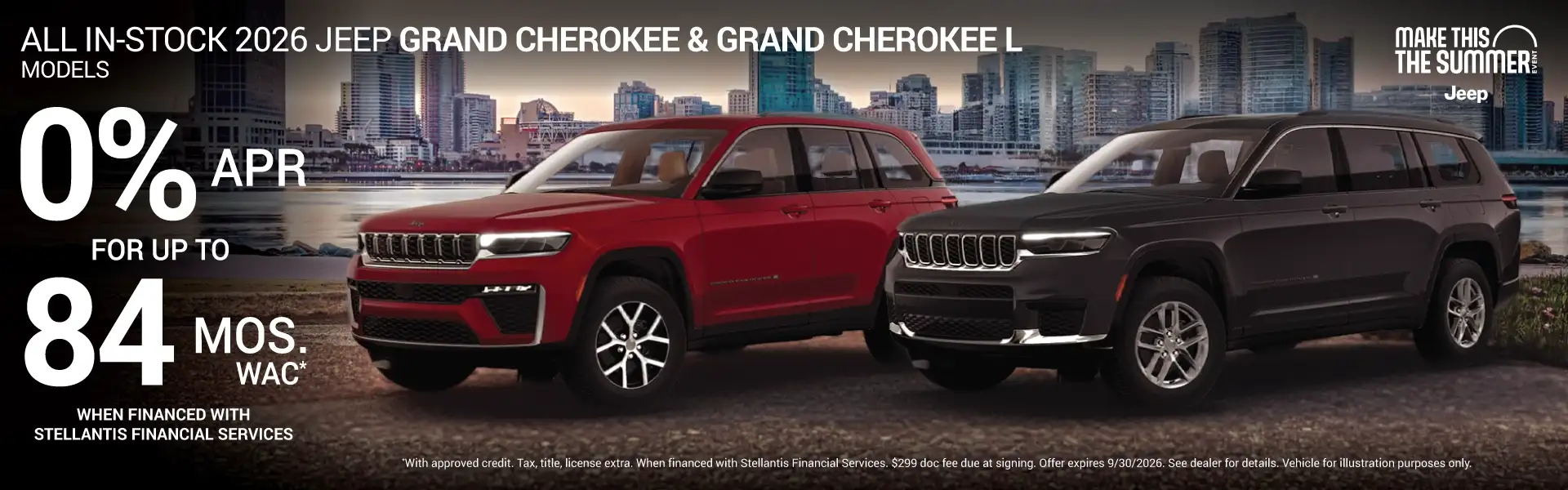 All In-Stock New 2026 Grand Cherokee and Grand Cherokee L Models - 0% APR for up to 84 Months*