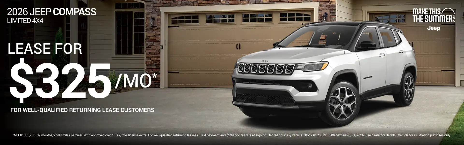 2026 Jeep Compass Limited #C260791 - Lease for $325 per month for 39 months/7,500 miles per year*