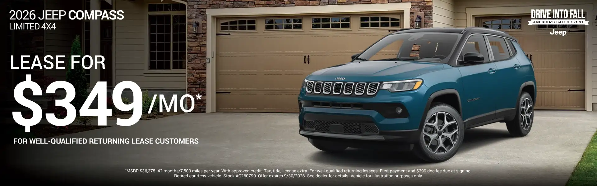 2026 JEEP COMPASS LIMITED #C260790 - Lease for $349/month for 42 months/7,500 per year*