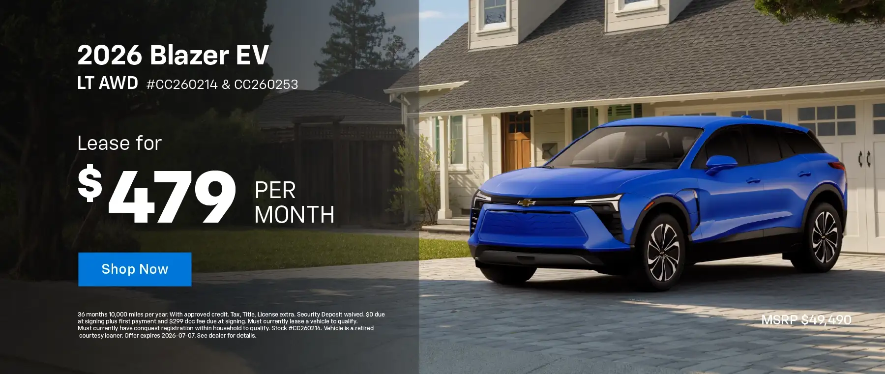 2026 Chevy Blazer EV LT AWD - Lease for $479 per month for 36 months 10,000 miles per year