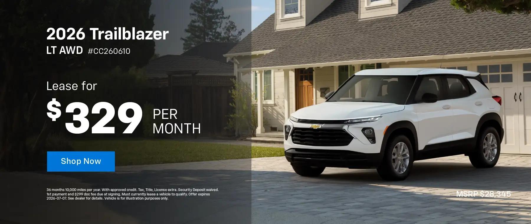 2026 Chevy Trailblazer LS AWD - Lease for $329 per month for 36 months 10,000 miles per year